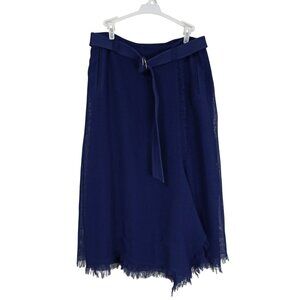 Adolfo Dominguez Skirt Midi With Fringe Hem & Belt Size 40 Womens Blue